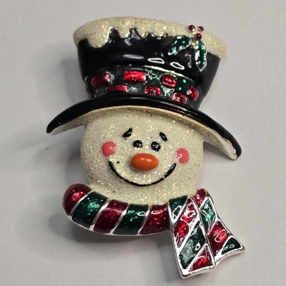 DaneCraft Festive Snowman Brooch‎ with Scarf Christmas Holidays
